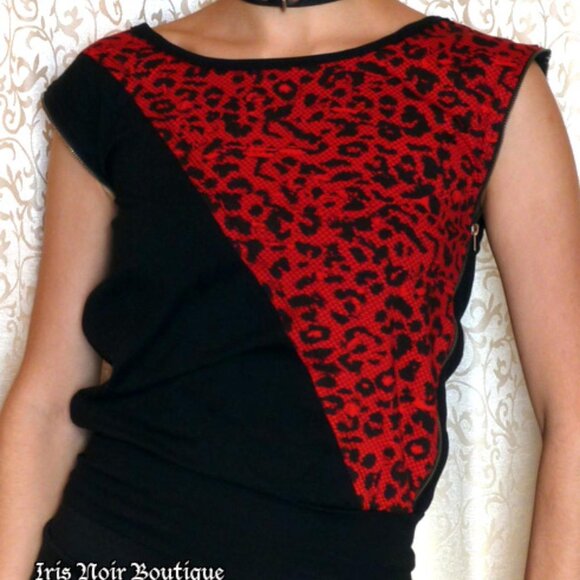 Lip Service Vintage Batz & Bones Punk Goth Y2K Zipper Cheetah Print Top XS - Picture 6 of 8